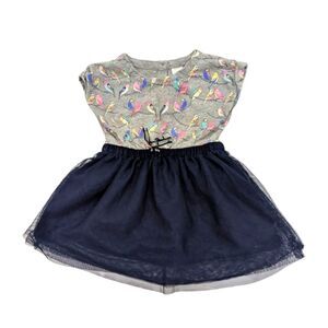 Baby Gap Bird Gray Blue Tulle Short Sleeve Spring Summer Dress Girl Size 18-24mo